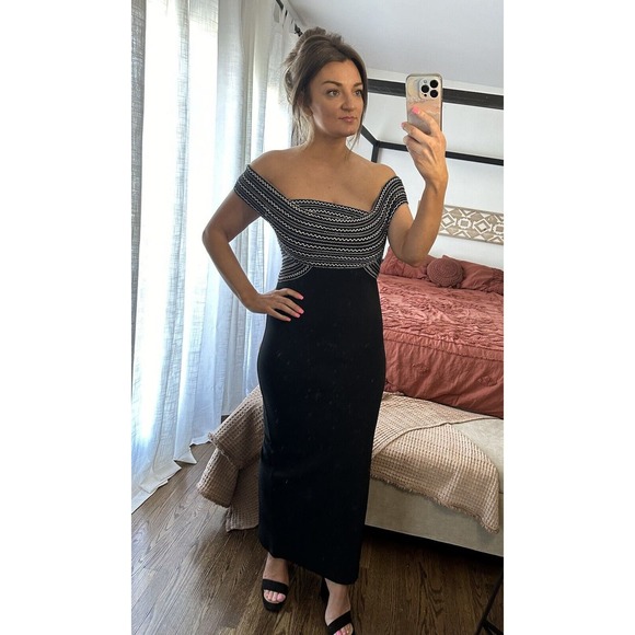 Vintage Susan Roselli For Vijack Size 8 Black Off The Shoulder Maxi Dress Gown - Picture 3 of 7